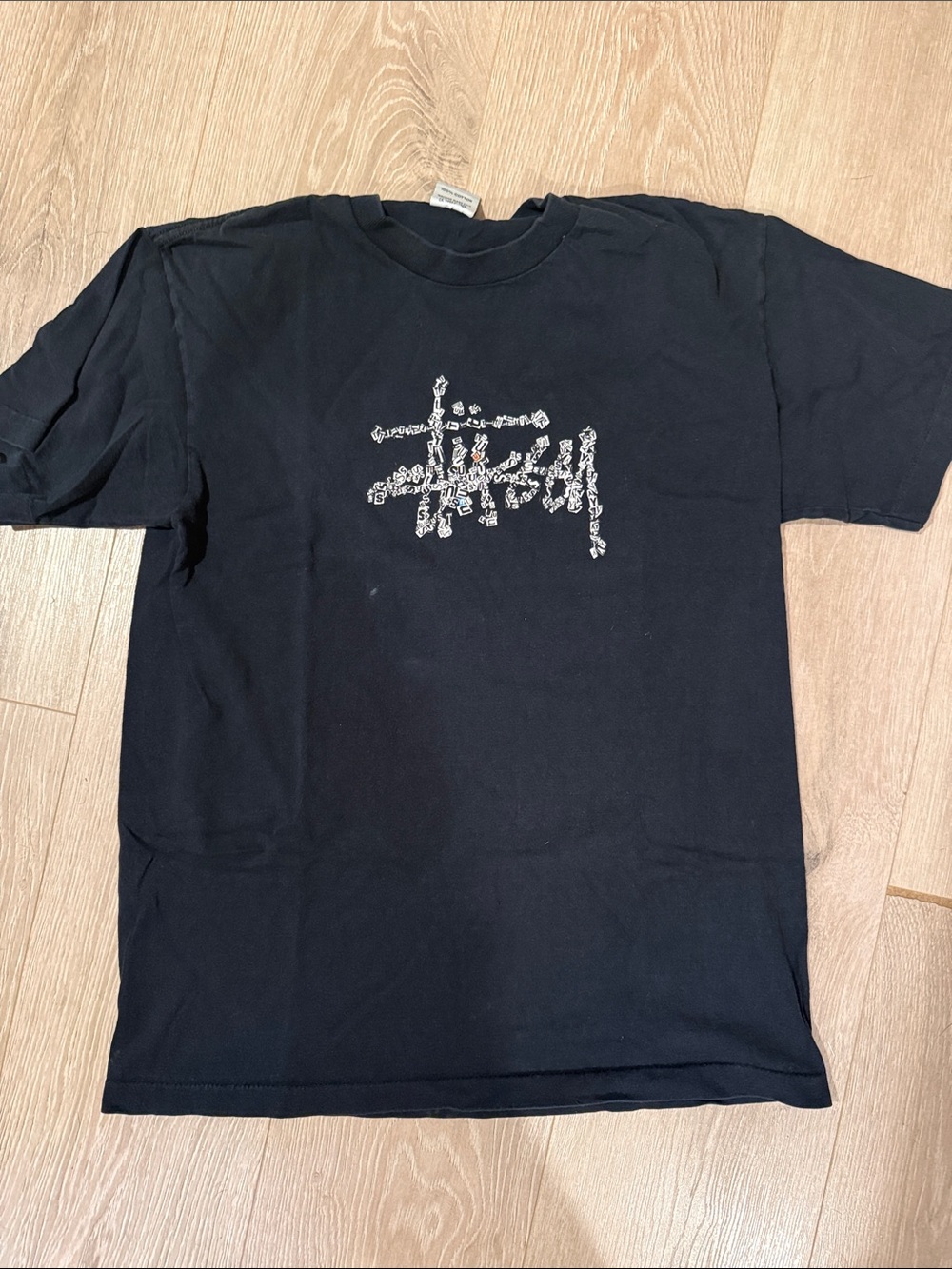 Stussy Black Tee with White Logo Script